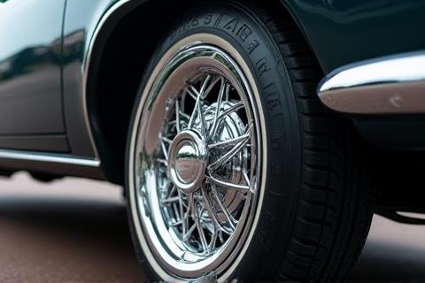 Clean and shiny car wheels with polished rims and dark tires